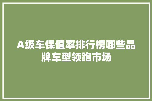 A级车保值率排行榜哪些品牌车型领跑市场