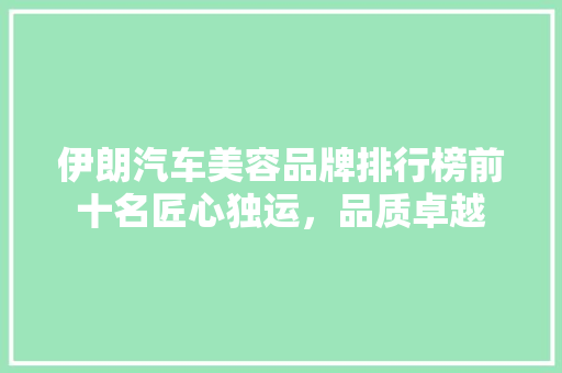 伊朗汽车美容品牌排行榜前十名匠心独运，品质卓越