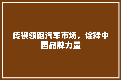 传祺领跑汽车市场，诠释中国品牌力量