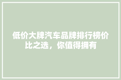低价大牌汽车品牌排行榜价比之选，你值得拥有