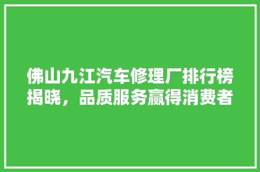 佛山九江汽车修理厂排行榜揭晓，品质服务赢得消费者信赖