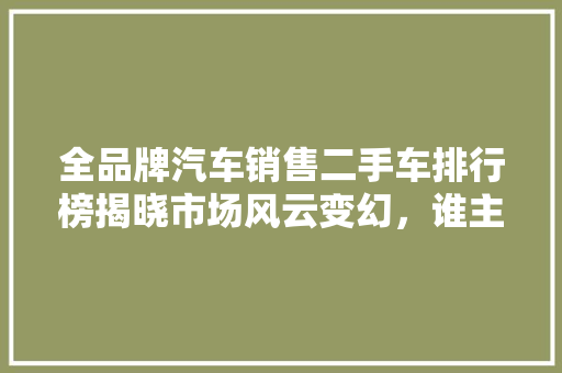 全品牌汽车销售二手车排行榜揭晓市场风云变幻，谁主沉浮