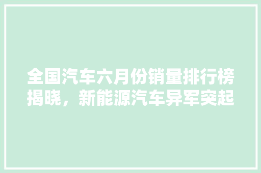全国汽车六月份销量排行榜揭晓，新能源汽车异军突起，市场格局再掀风云