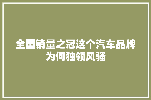 全国销量之冠这个汽车品牌为何独领风骚