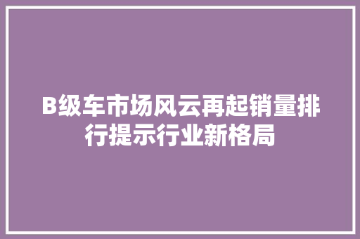 B级车市场风云再起销量排行提示行业新格局