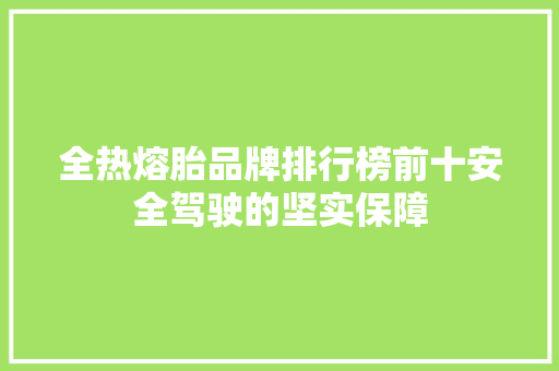 全热熔胎品牌排行榜前十安全驾驶的坚实保障