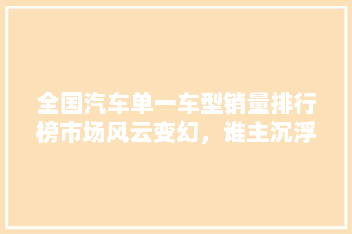 全国汽车单一车型销量排行榜市场风云变幻，谁主沉浮