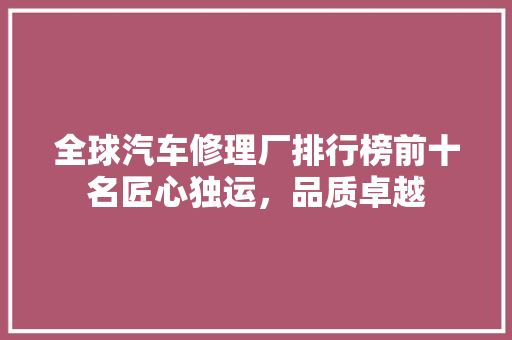全球汽车修理厂排行榜前十名匠心独运，品质卓越