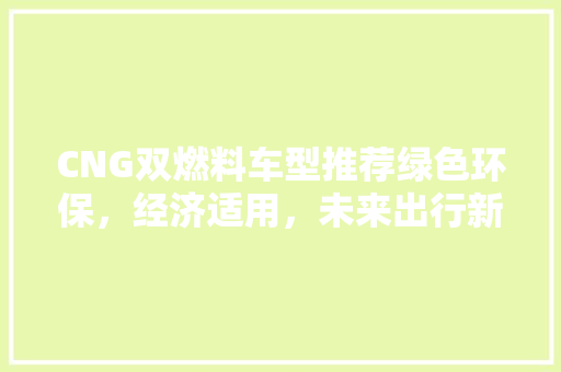 CNG双燃料车型推荐绿色环保，经济适用，未来出行新选择