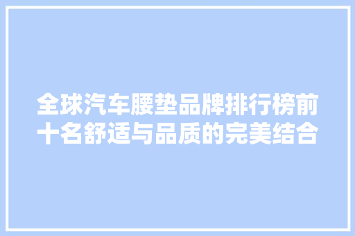 全球汽车腰垫品牌排行榜前十名舒适与品质的完美结合