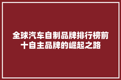 全球汽车自制品牌排行榜前十自主品牌的崛起之路