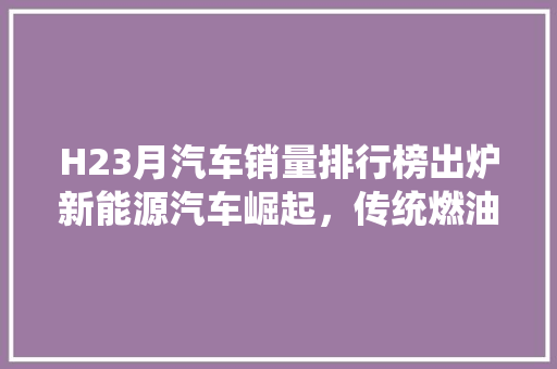 H23月汽车销量排行榜出炉新能源汽车崛起，传统燃油车面临挑战