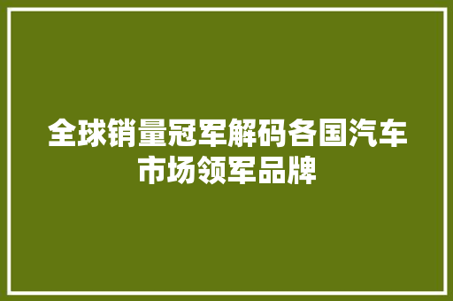 全球销量冠军解码各国汽车市场领军品牌