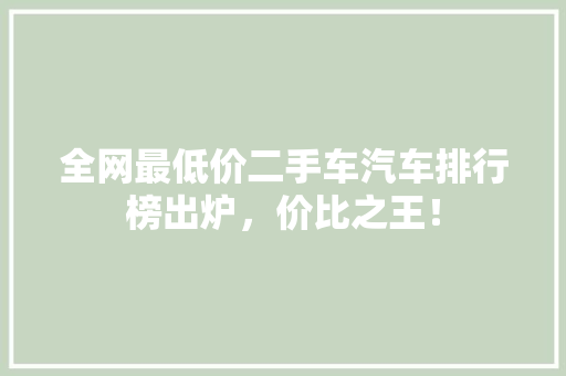 全网最低价二手车汽车排行榜出炉，价比之王！