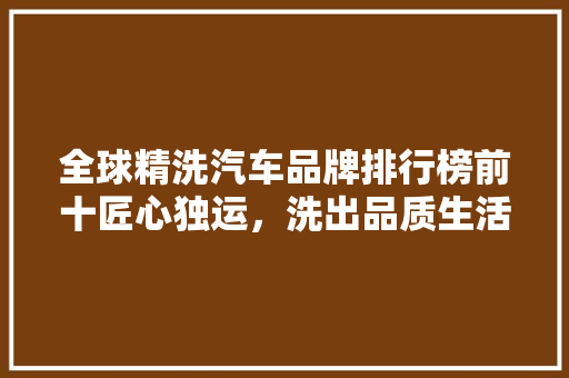 全球精洗汽车品牌排行榜前十匠心独运，洗出品质生活
