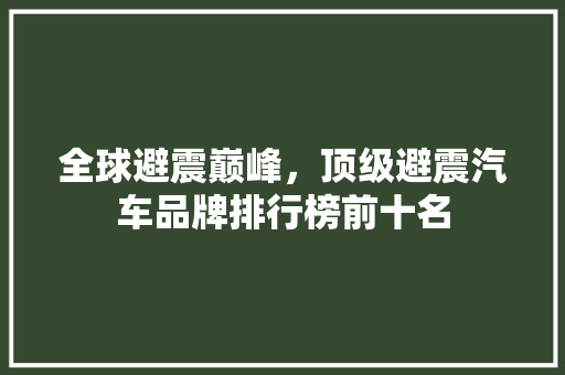 全球避震巅峰，顶级避震汽车品牌排行榜前十名