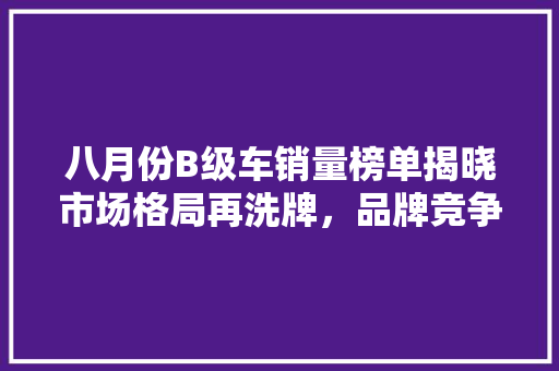 八月份B级车销量榜单揭晓市场格局再洗牌，品牌竞争愈发激烈