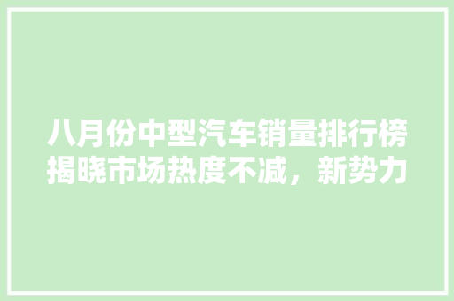 八月份中型汽车销量排行榜揭晓市场热度不减，新势力崛起