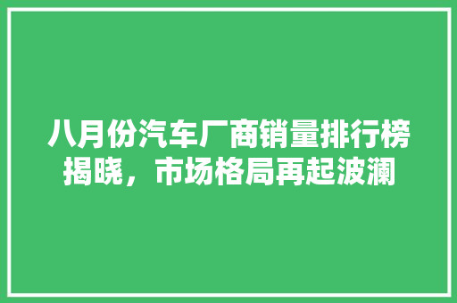 八月份汽车厂商销量排行榜揭晓，市场格局再起波澜