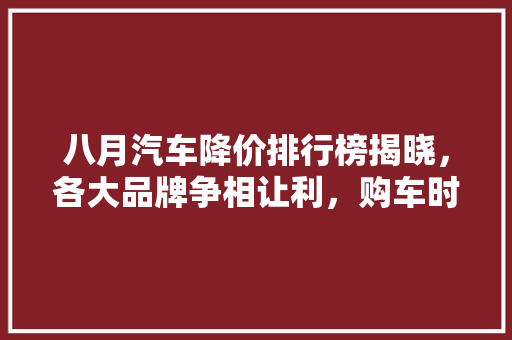八月汽车降价排行榜揭晓，各大品牌争相让利，购车时机不容错过！