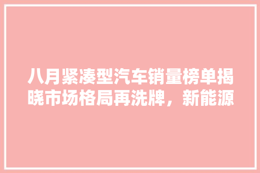 八月紧凑型汽车销量榜单揭晓市场格局再洗牌，新能源车型崛起