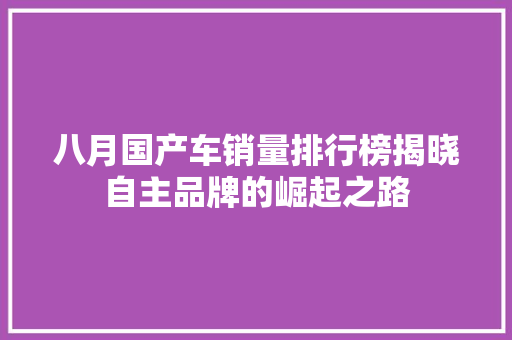 八月国产车销量排行榜揭晓自主品牌的崛起之路