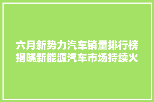 六月新势力汽车销量排行榜揭晓新能源汽车市场持续火热，新势力品牌崛起