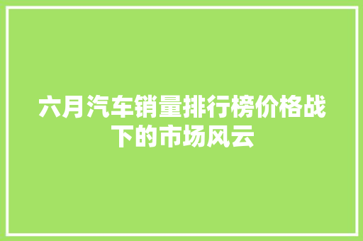 六月汽车销量排行榜价格战下的市场风云
