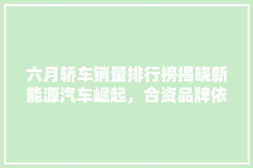 六月轿车销量排行榜揭晓新能源汽车崛起，合资品牌依然强势