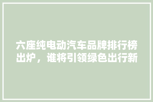 六座纯电动汽车品牌排行榜出炉，谁将引领绿色出行新潮流