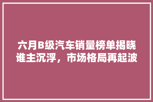 六月B级汽车销量榜单揭晓谁主沉浮，市场格局再起波澜
