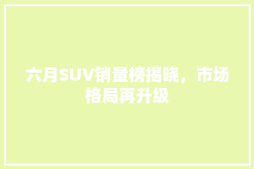 六月SUV销量榜揭晓，市场格局再升级