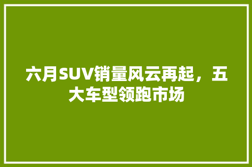 六月SUV销量风云再起，五大车型领跑市场