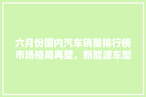 六月份国内汽车销量排行榜市场格局再塑，新能源车型崛起