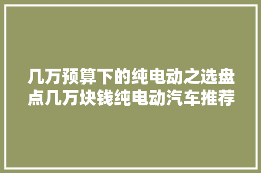 几万预算下的纯电动之选盘点几万块钱纯电动汽车推荐排行榜