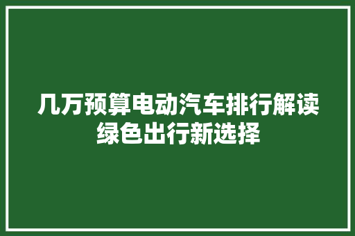 几万预算电动汽车排行解读绿色出行新选择
