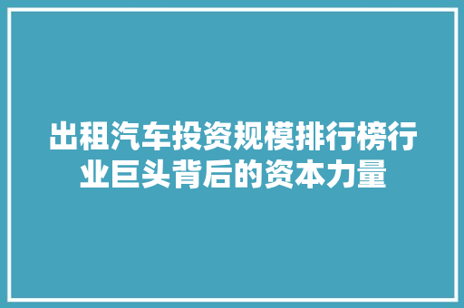 出租汽车投资规模排行榜行业巨头背后的资本力量