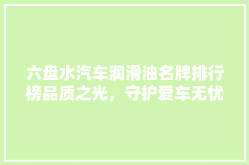 六盘水汽车润滑油名牌排行榜品质之光，守护爱车无忧之旅
