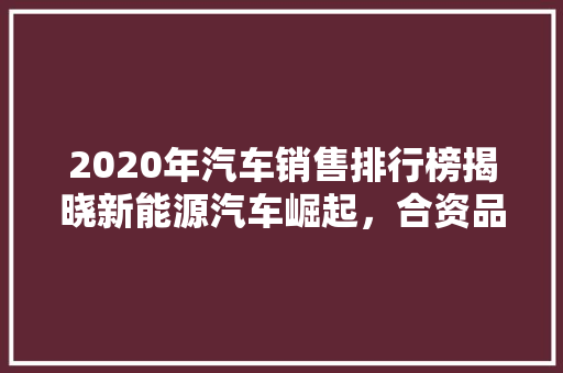 2020年汽车销售排行榜揭晓新能源汽车崛起，合资品牌稳居前列