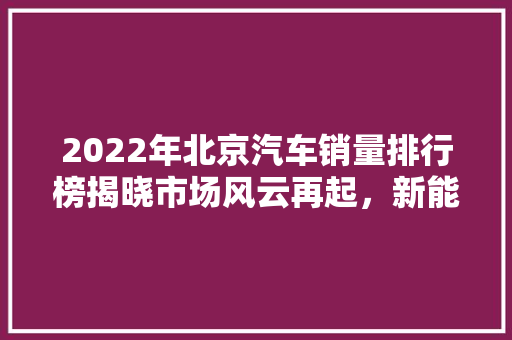 2022年北京汽车销量排行榜揭晓市场风云再起，新能源汽车崛起
