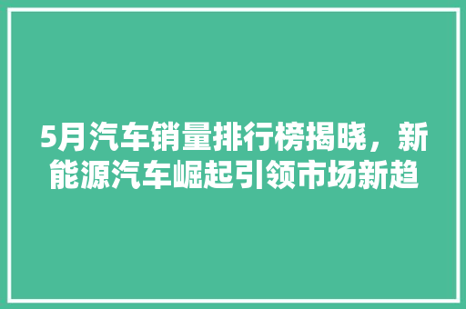 5月汽车销量排行榜揭晓，新能源汽车崛起引领市场新趋势