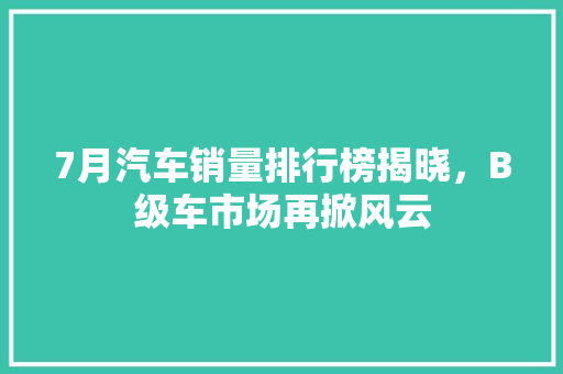 7月汽车销量排行榜揭晓，B级车市场再掀风云