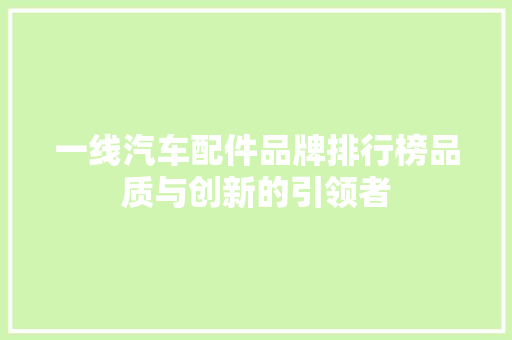 一线汽车配件品牌排行榜品质与创新的引领者