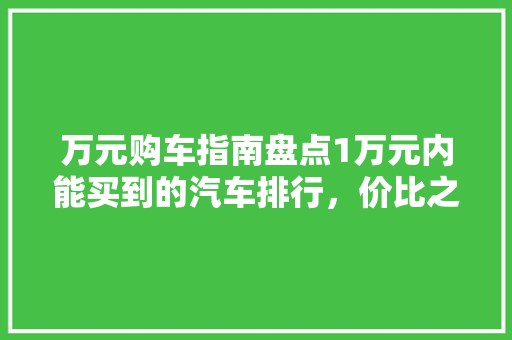 万元购车指南盘点1万元内能买到的汽车排行，价比之选一网打尽！