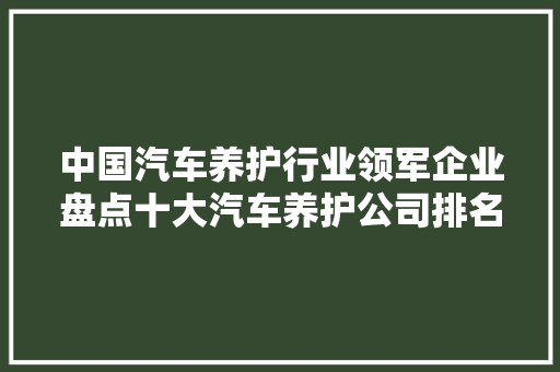 中国汽车养护行业领军企业盘点十大汽车养护公司排名揭晓
