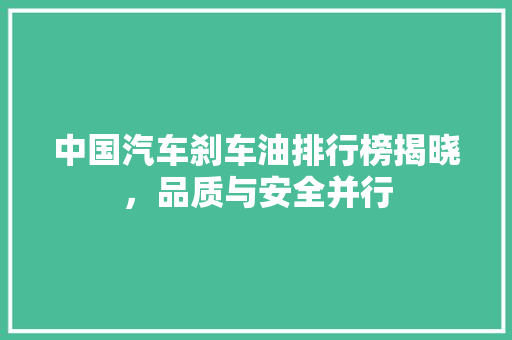 中国汽车刹车油排行榜揭晓，品质与安全并行
