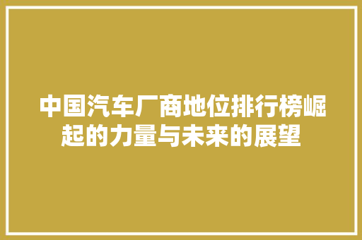 中国汽车厂商地位排行榜崛起的力量与未来的展望