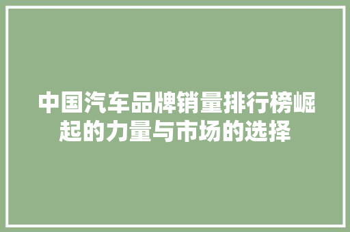 中国汽车品牌销量排行榜崛起的力量与市场的选择