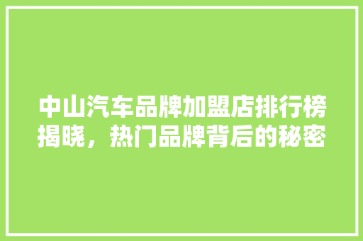 中山汽车品牌加盟店排行榜揭晓，热门品牌背后的秘密