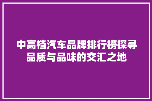 中高档汽车品牌排行榜探寻品质与品味的交汇之地